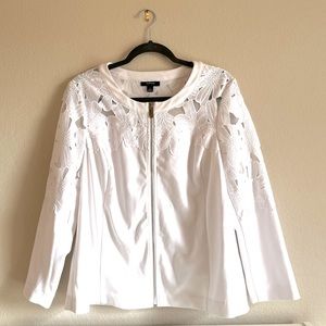 Alfani Floral Lace Women's White Zip-Up Jacket